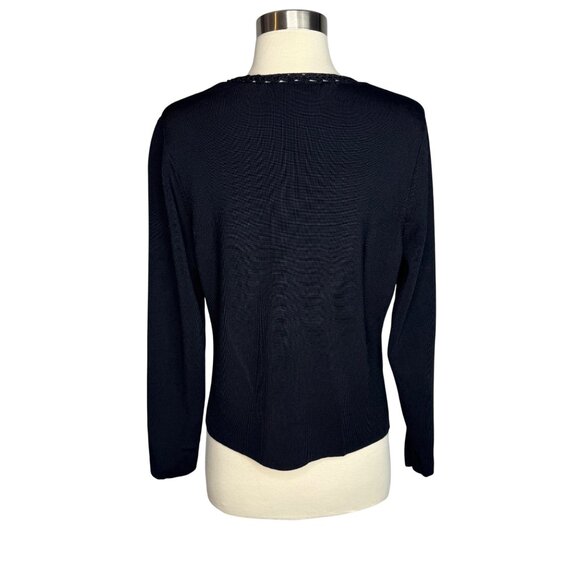 Vintage Talbots Black Tie‎ Front Cardigan - Crochet Trim Slinky Oversized Small - Picture 7 of 9